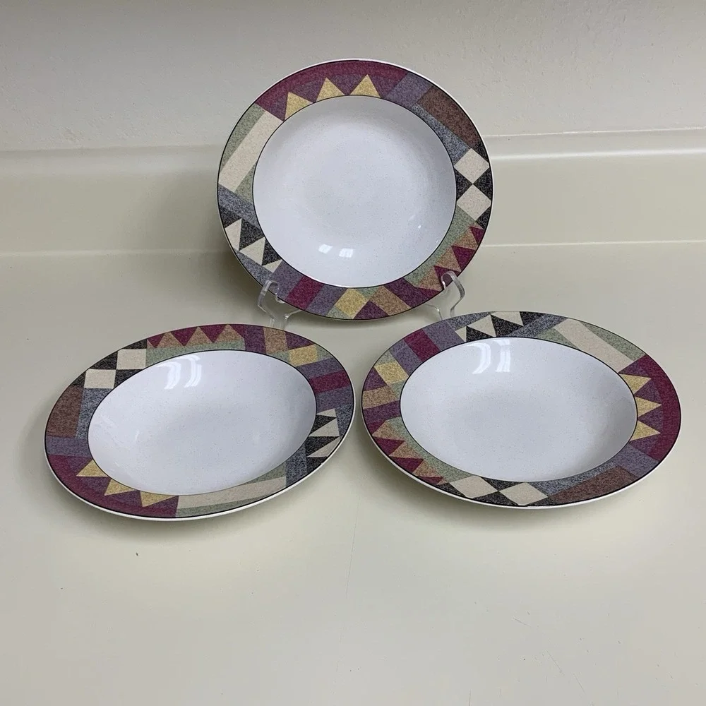 Set of 3 Studio Nova Palm Desert Rimmed Soup Cereal Bowls ~8 1/4